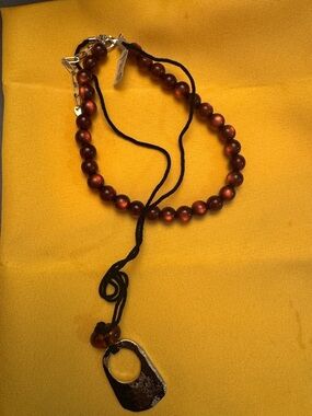 Free People Brown Beaded Necklace with Organic Pendant